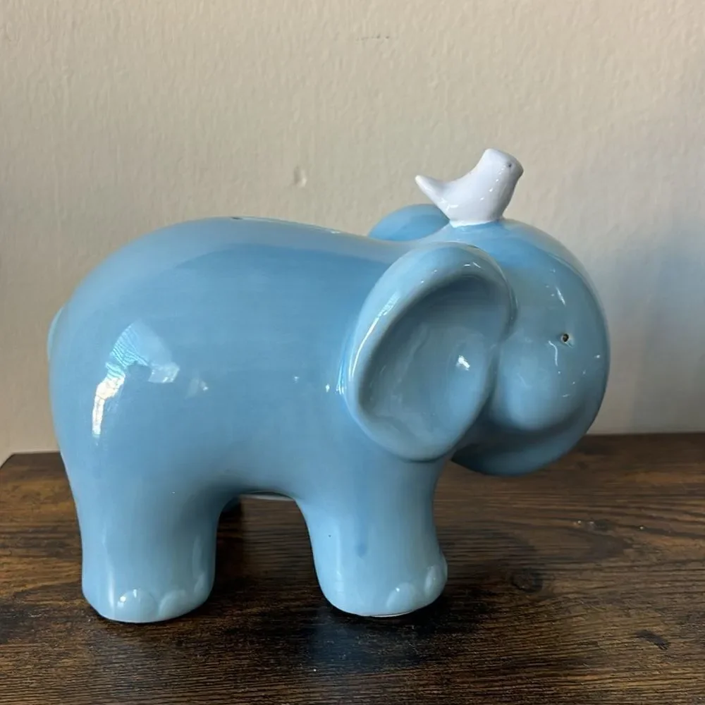 2013 POTTERY BARN KIDS BABAR THE ELEPHANT COIN PIGGY BANK WITH BLUE BIRD PB KIDS